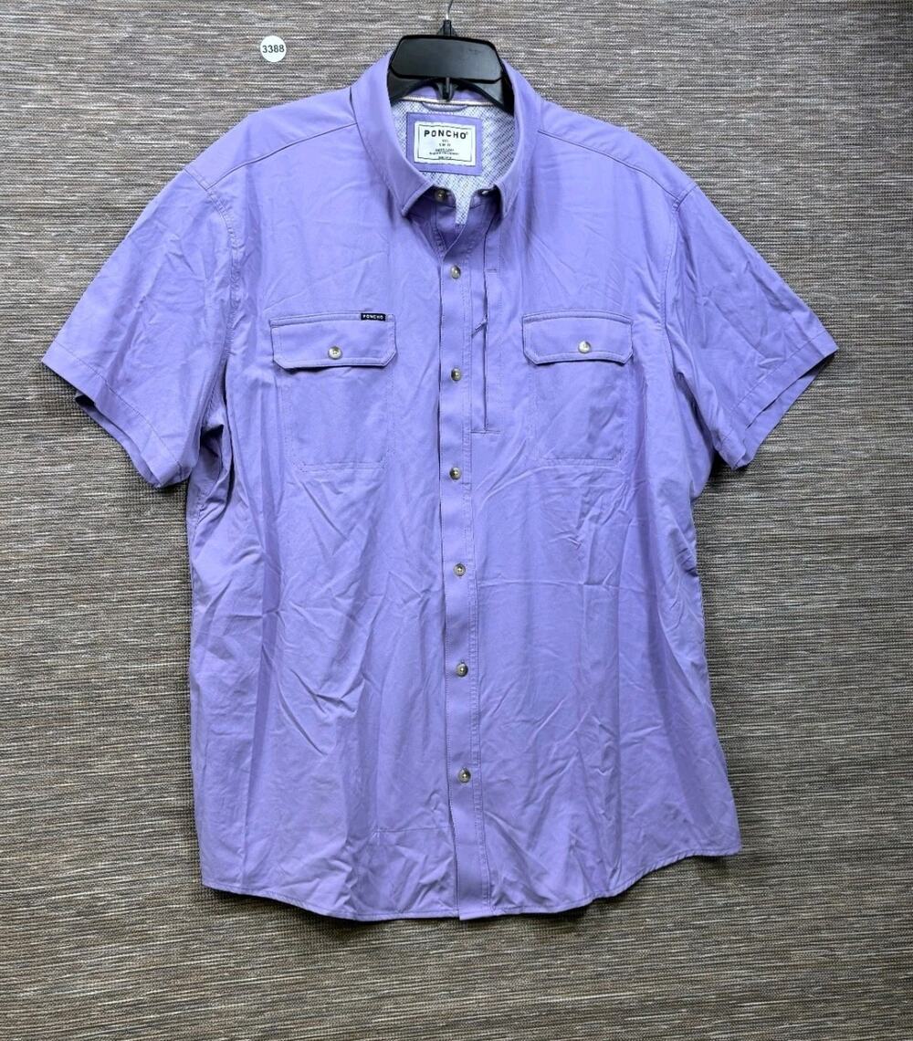 PONCHO Shirt Mens XXL Purple Slim Fit Preppy Western Button Up Short Sleeve